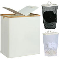 WÄSCHEKORB mit Deckel und 2 Fächern Beige 140L - Weiß, Naturmaterialien (37.1/65/56.9cm)