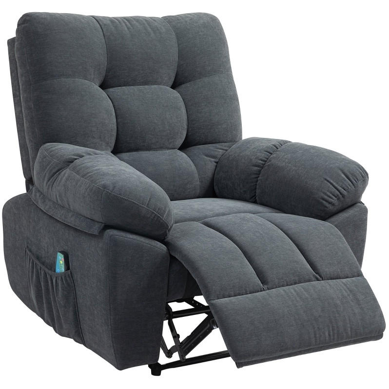 RELAXSESSEL in Dunkelgrau 100x102x107 cm mit Vibrationsmassage und Liegefunktion - Dunkelgrau, Textil (102/107/100cm) - IVMEU