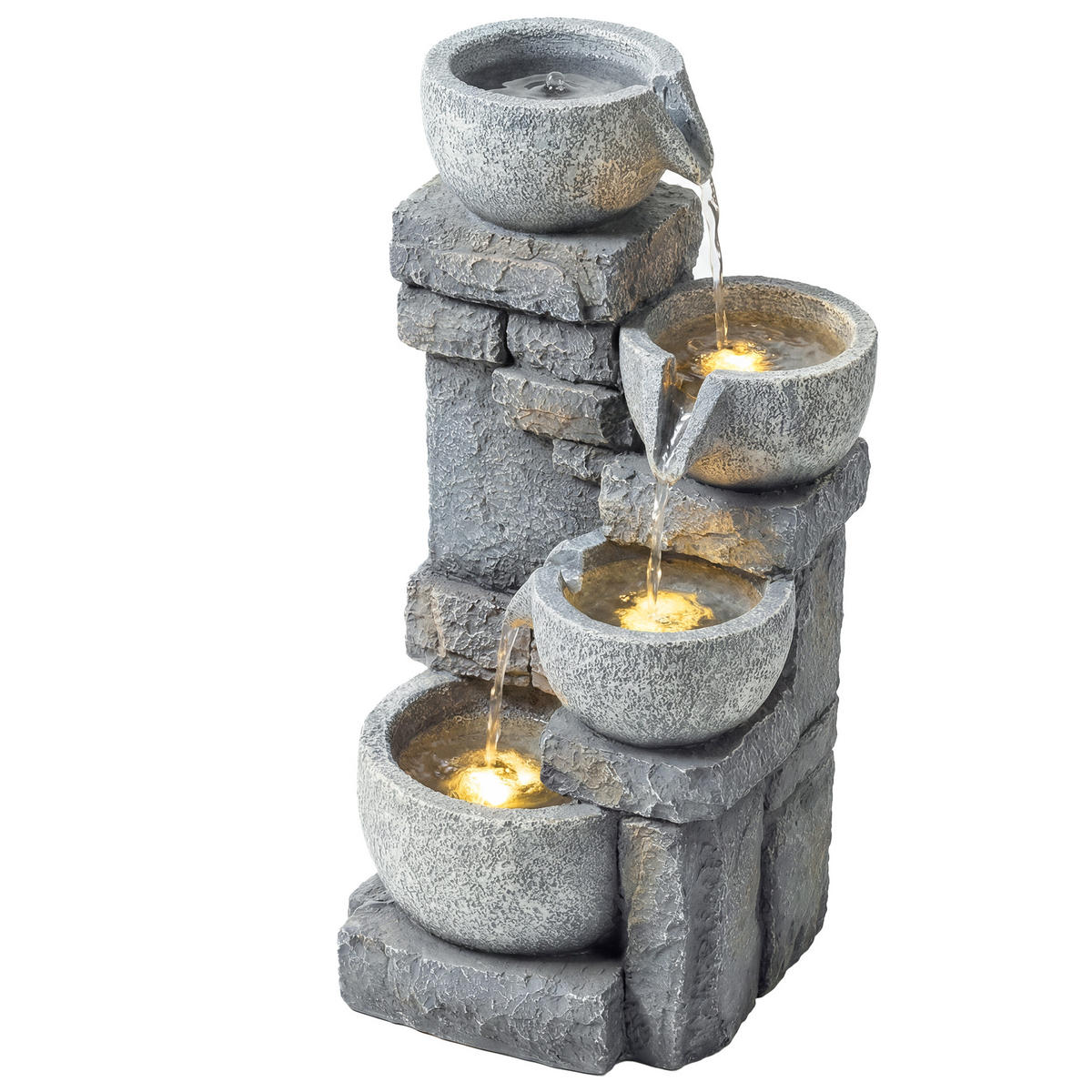 GARTENBRUNNEN DE-18872 4-stufige Kaskade mit LED Grau - Grau, Kunststoff (28/25/54.5cm) - ComfortXL