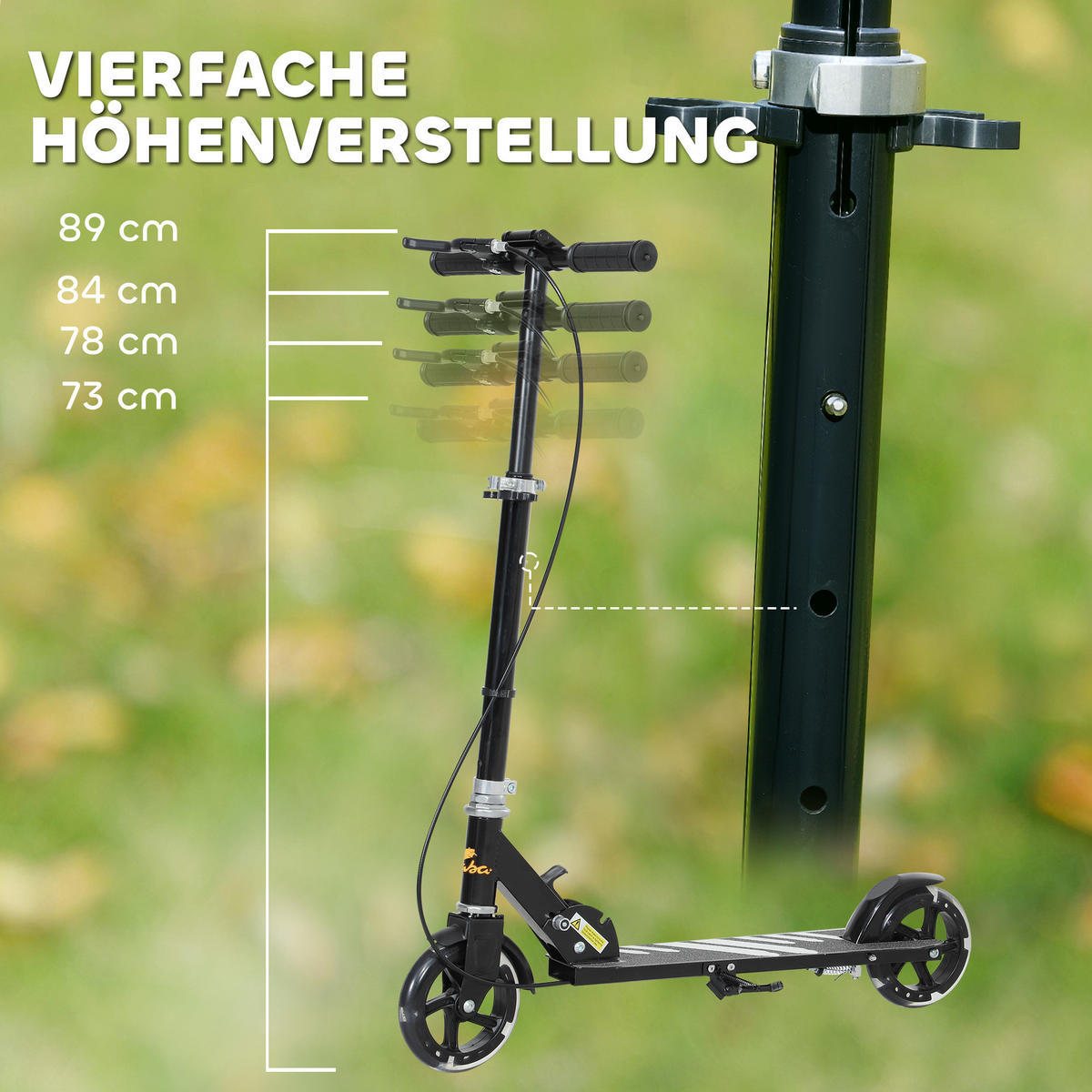 ROLLER Kinder Klappbar mit Verstellbarer Lenkerhöhe, 2 Leuchtenden Räder Schwarz - Schwarz, Metall (73/36/89cm) - AIYAPLAY