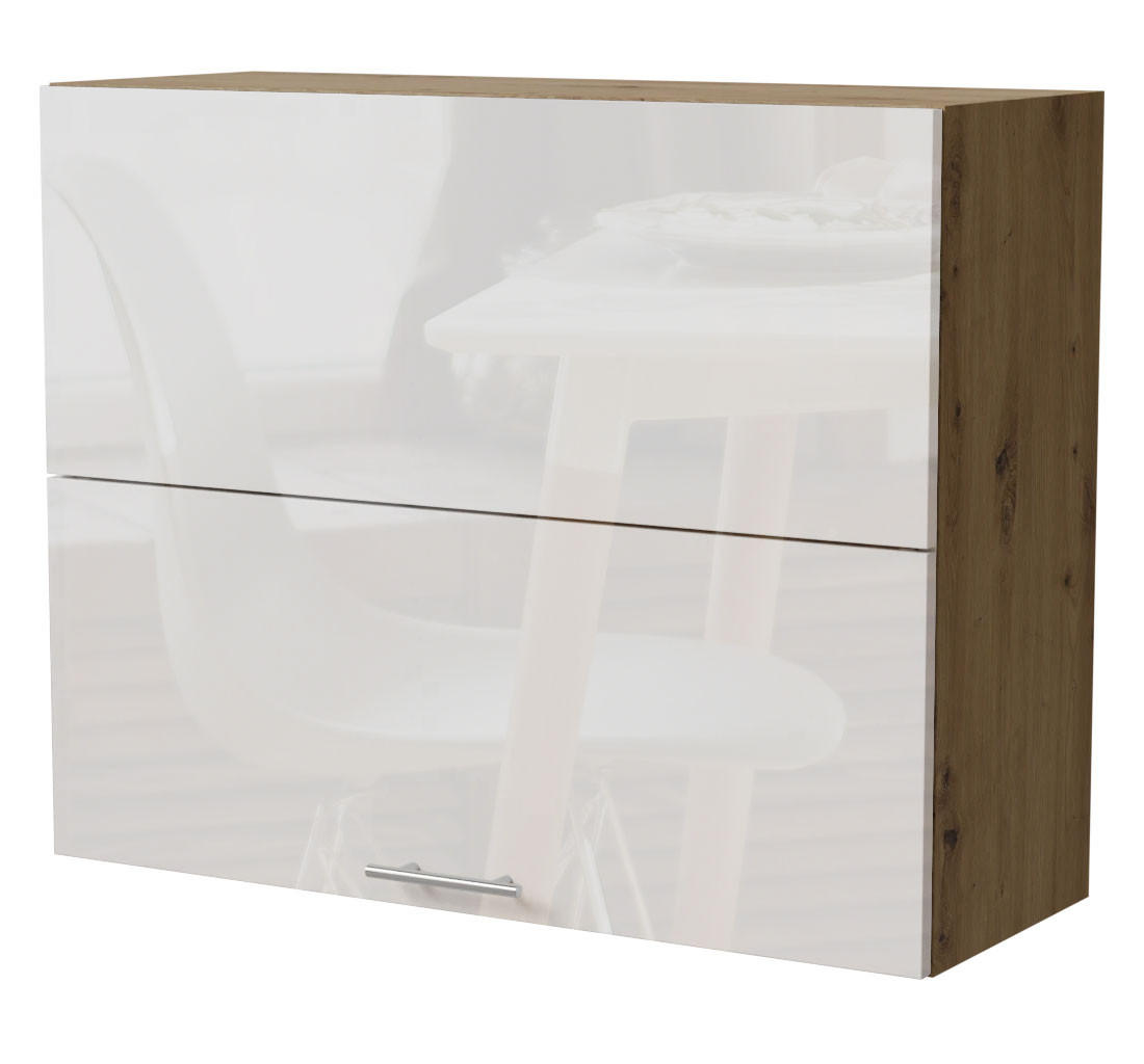 Feldmann-Wohnen Küchenhängeschrank Weiß Hochglanz, Eiche Artisan 90x72x32.5 cm