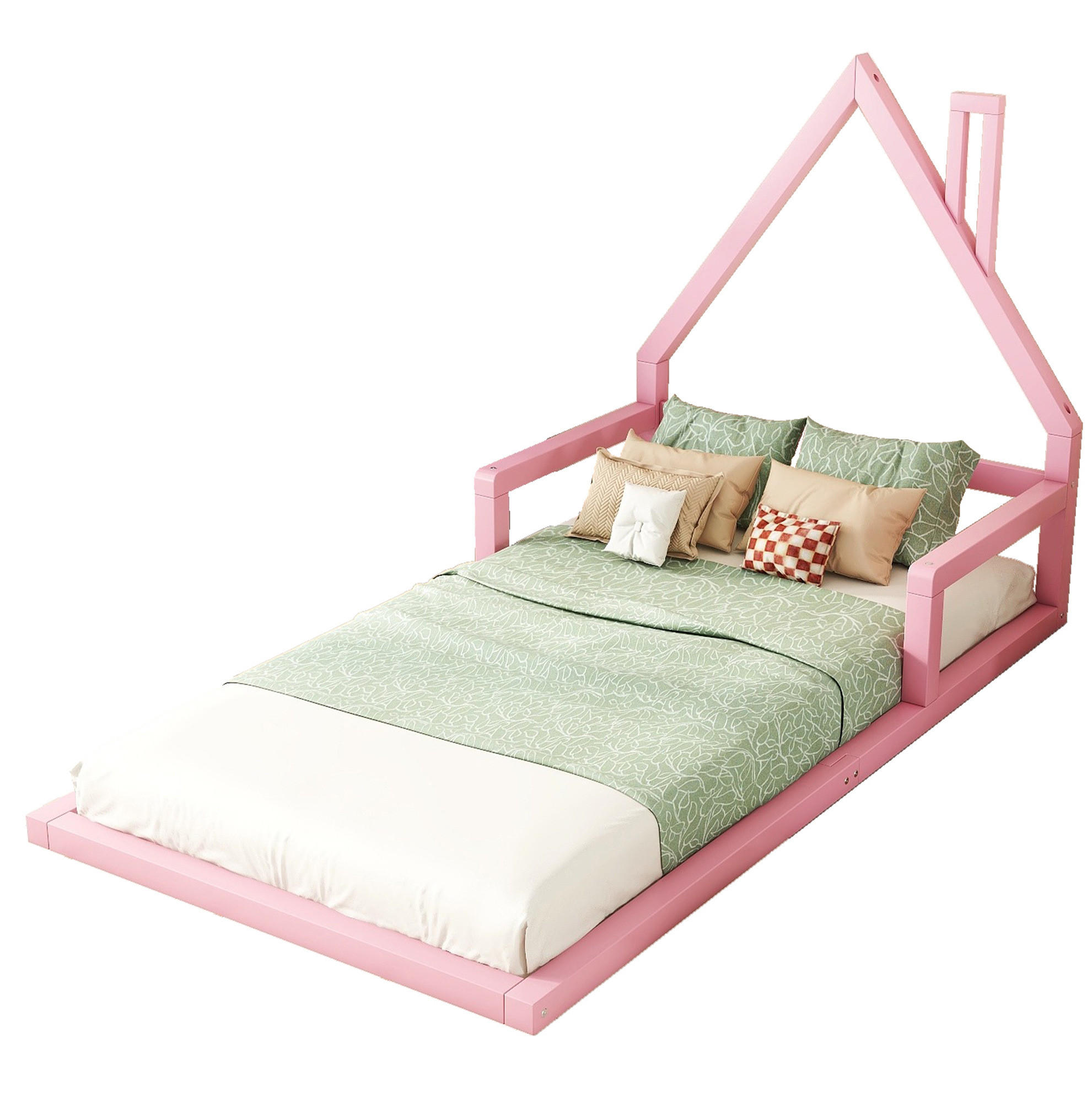 KINDERBETT 90/200 cm in Hausform aus massivem Kiefernholz in Rosa - Rosa, Holz (90/200cm) - BEAOK