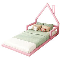 KINDERBETT 90/200 cm in Hausform aus massivem Kiefernholz in Rosa - Rosa, Holz (90/200cm) - BEAOK