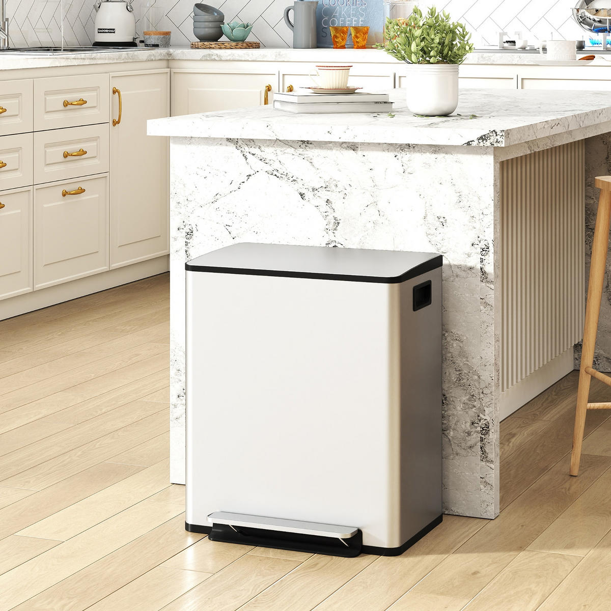 MÜLLTRENNSYSTEM 50L Doppel-Mülleimer Edelstahl Silber 47,7/37,5/56 cm - Silberfarben, Metall (37.5/56/47.7cm) - Rolipo