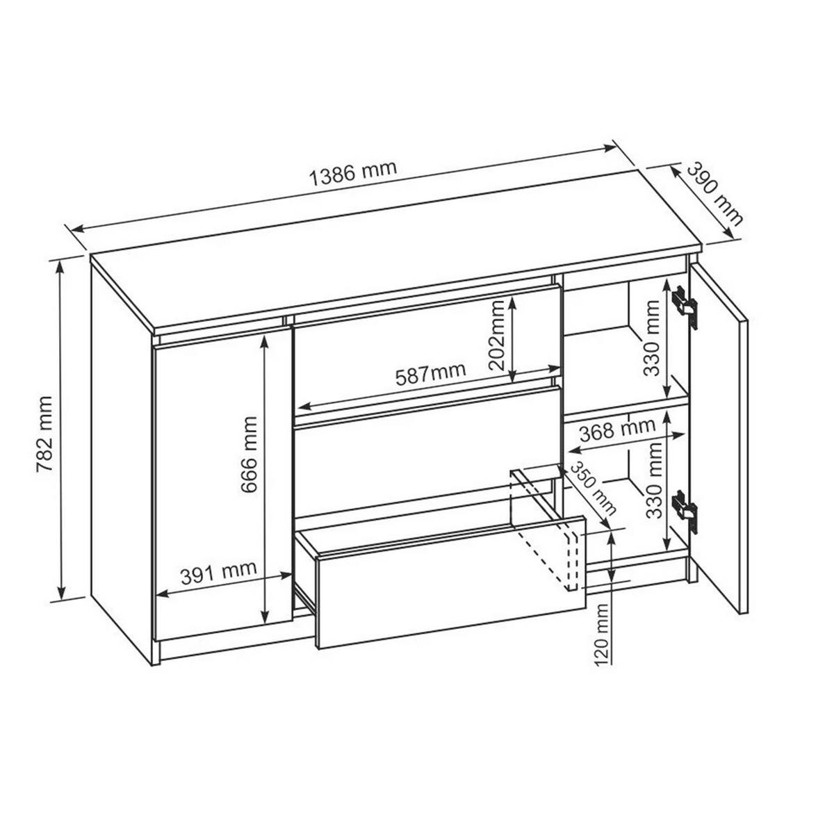 KOMMODE Lemon, mit 2 Türen und 3 Schubladen, 140 cm, Weiß matt - Weiß, Holzwerkstoff (140/78/39cm) - Beautysofa