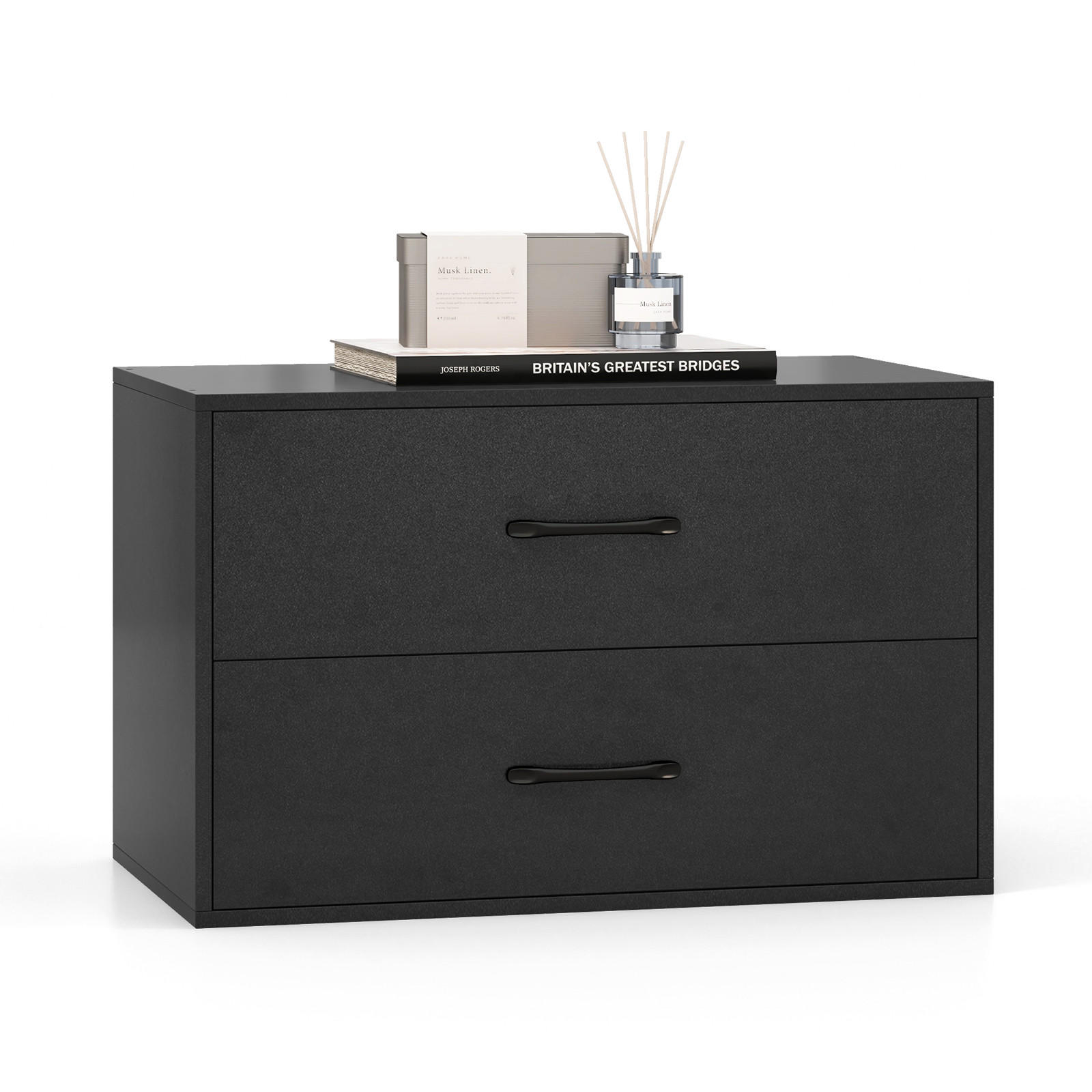 Costway Kommode Schwarz 60x38x34 cm