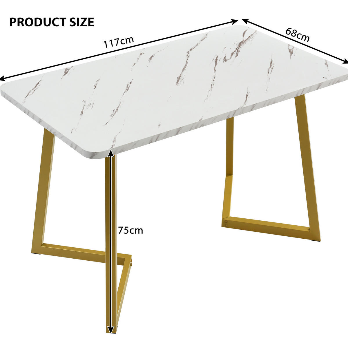ESSTISCH 117/75/68 cm Gold/Weiß aus MDF mit Metallgestell - Weiß, Holzwerkstoff (117/68/75cm) - OKMYHOME