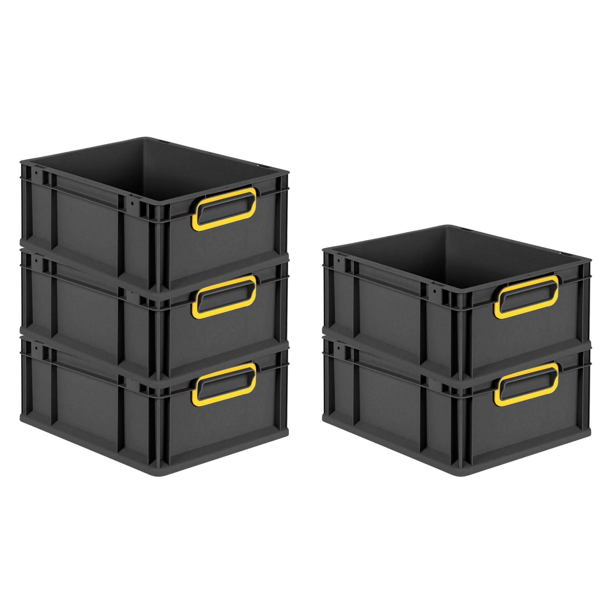 EUROBOX 5x NextGen Color 17x30x40 cm 16 Liter Griffe gelb zu, Schwarz - Gelb/Schwarz, Kunststoff (30/17/40cm) - PROREGAL