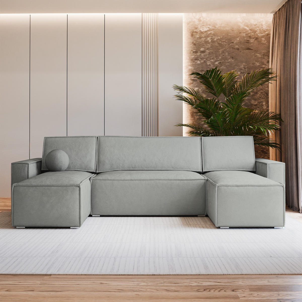 ROHOVÁ SEDAČKA PESANO světle šedá - šedá/světle šedá, dřevo/textil (306/140cm) - MASSENO