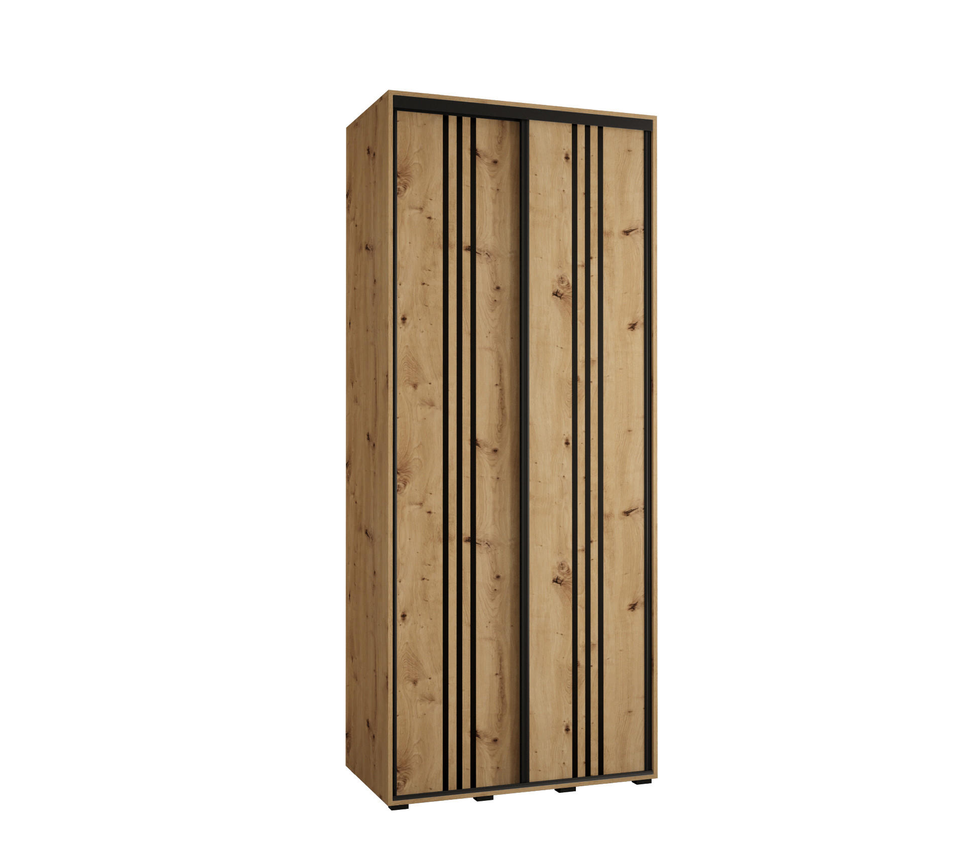 Abiks Möbel Schwebetürenschrank Eiche Artisan, Eiche Artisan, Schwarz 120x235x45 cm