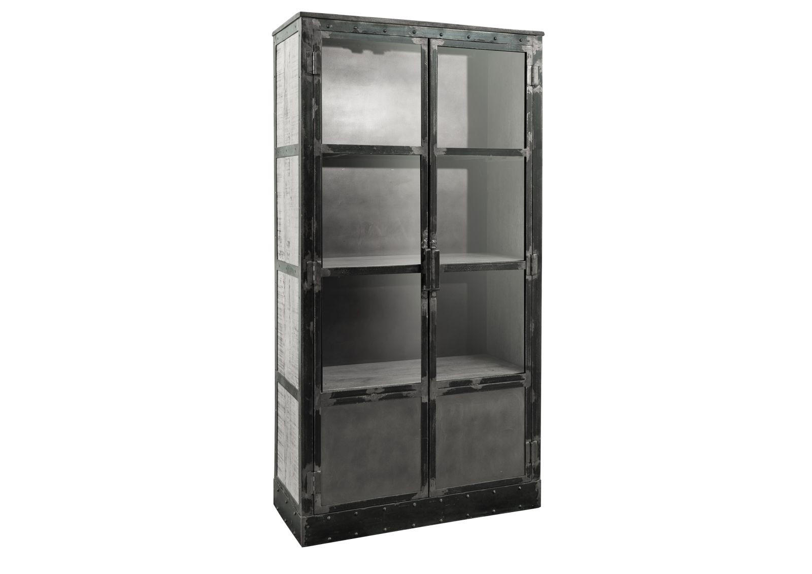 VITRINE Mango 92x40x185 grau lackiert HEAVY INDUSTRY #143 - Grau, Holz (92/185/40cm) - Massivmoebel24