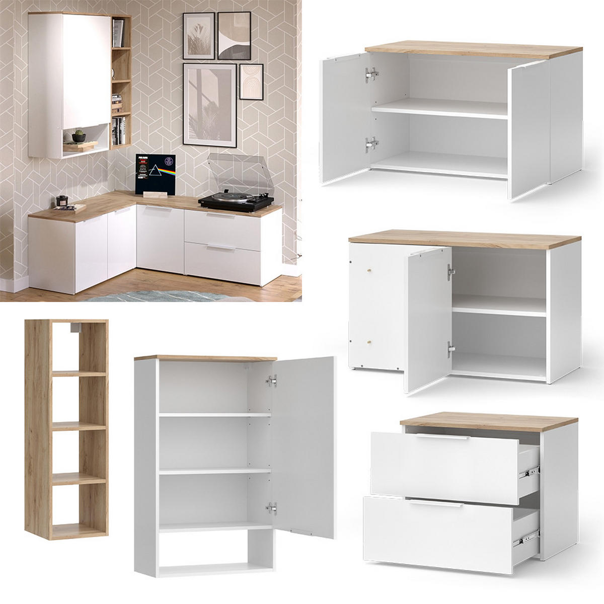 ŽIVÁ STĚNA Wido Bílá/Sonoma - bílá/Sonoma dub, kompozitní dřevo (80/50/40cm) - Vicco