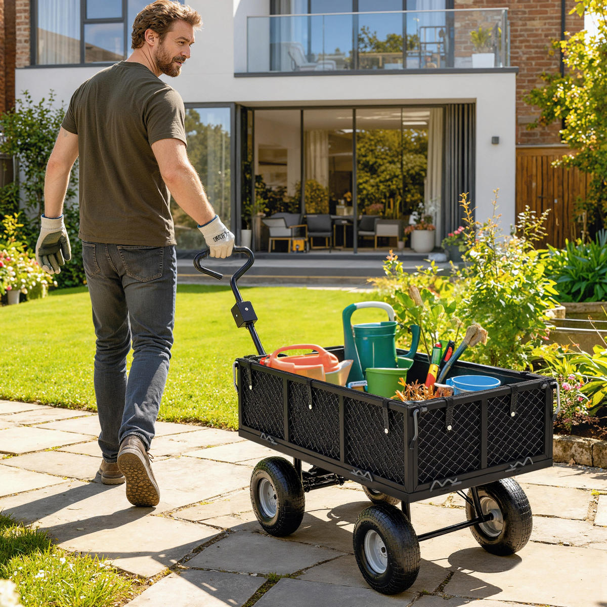 TRANSPORTWAGEN DE-17588 300 kg mit Plane und Klappwänden Schwarz - Schwarz, Metall (51/54/105cm) - ComfortXL