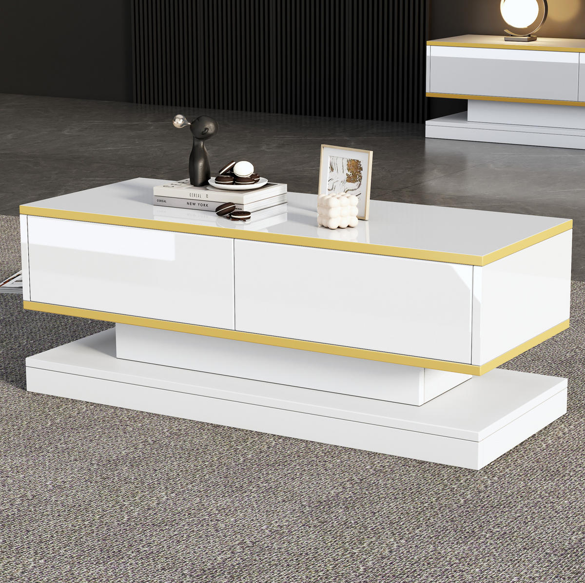 TV-SCHRANK- und Couchtisch-Set 200/40/40 & 100/50/38 cm warmweiß aus Spanplatte mit Schubladen - Weiß, Holzwerkstoff (200/40/40cm) - OKWISH