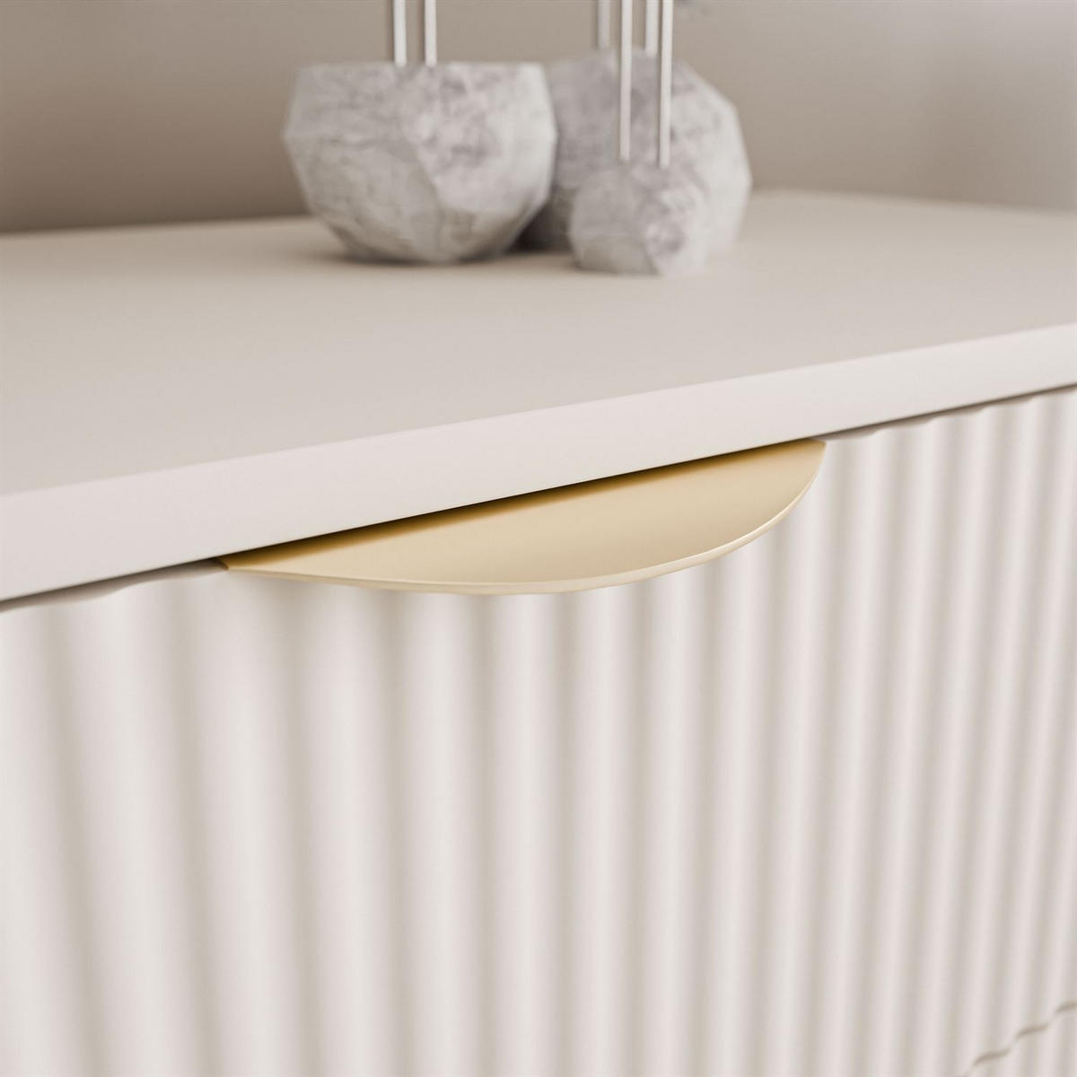 NACHTTISCH SCARLETT 2S MIT SCHUBLADEN BEIGE + GOLD - Beige, Holzwerkstoff (63/55/38cm) - Lookway