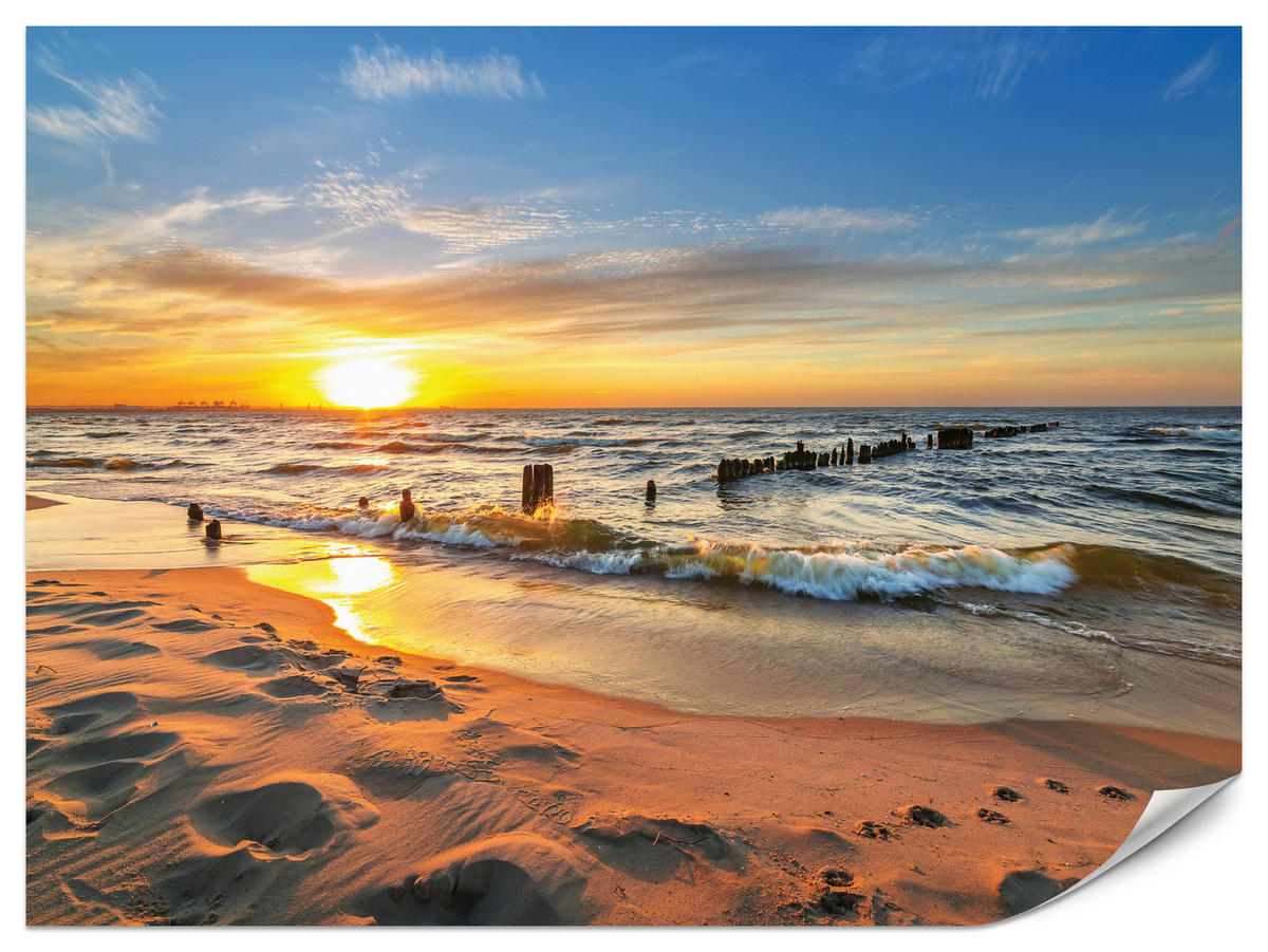 FOTOTAPETE für Schlafzimmer Sonnenuntergang Meer Landschaft Strand 500x350 - Beige/Orange, Papier (500/350cm) - Muralo