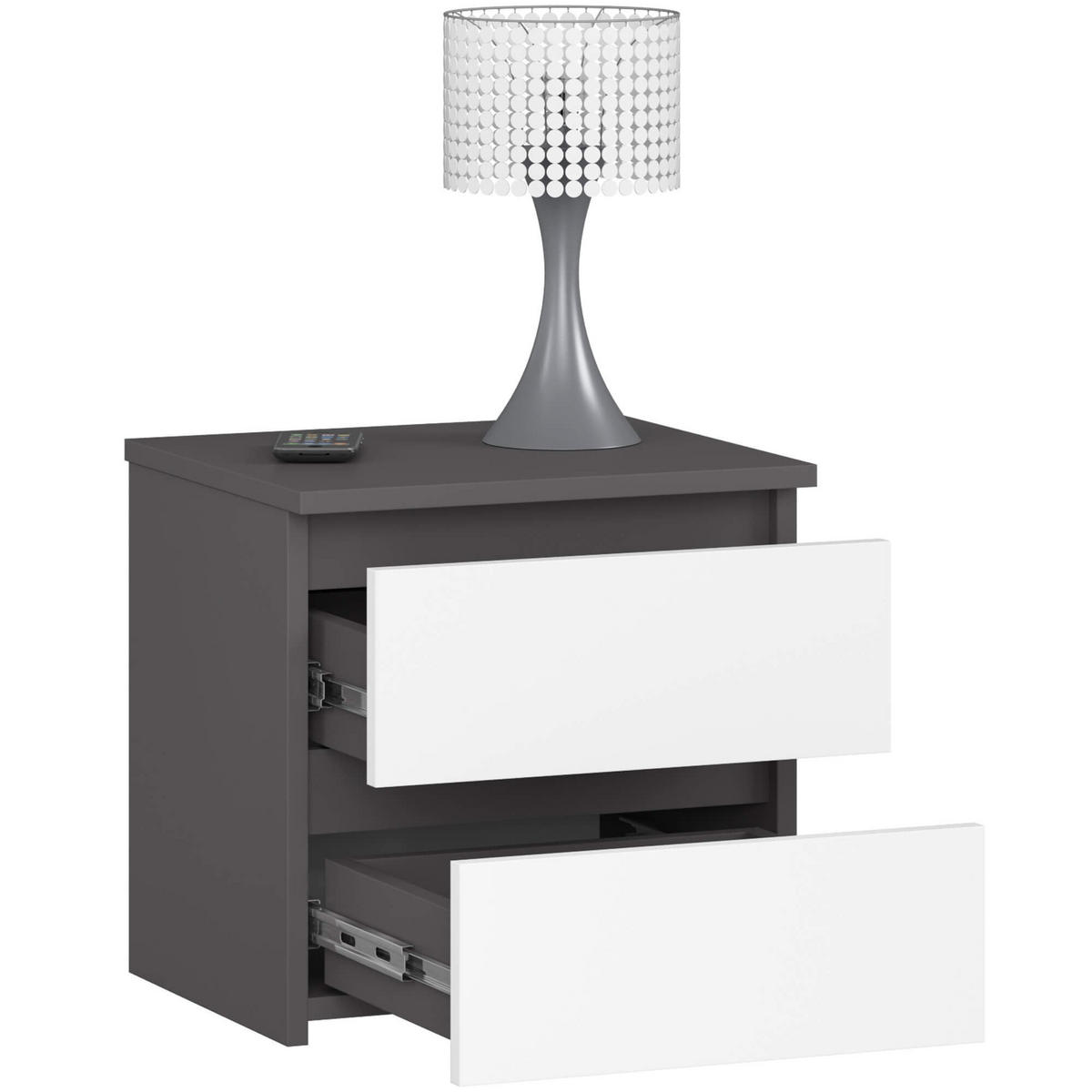 NACHTTISCH Graphit Grau, Weiß 40/40/35 - Weiß, Holzwerkstoff (40/40/35cm) - RAUMHIRSCH FURNITURE