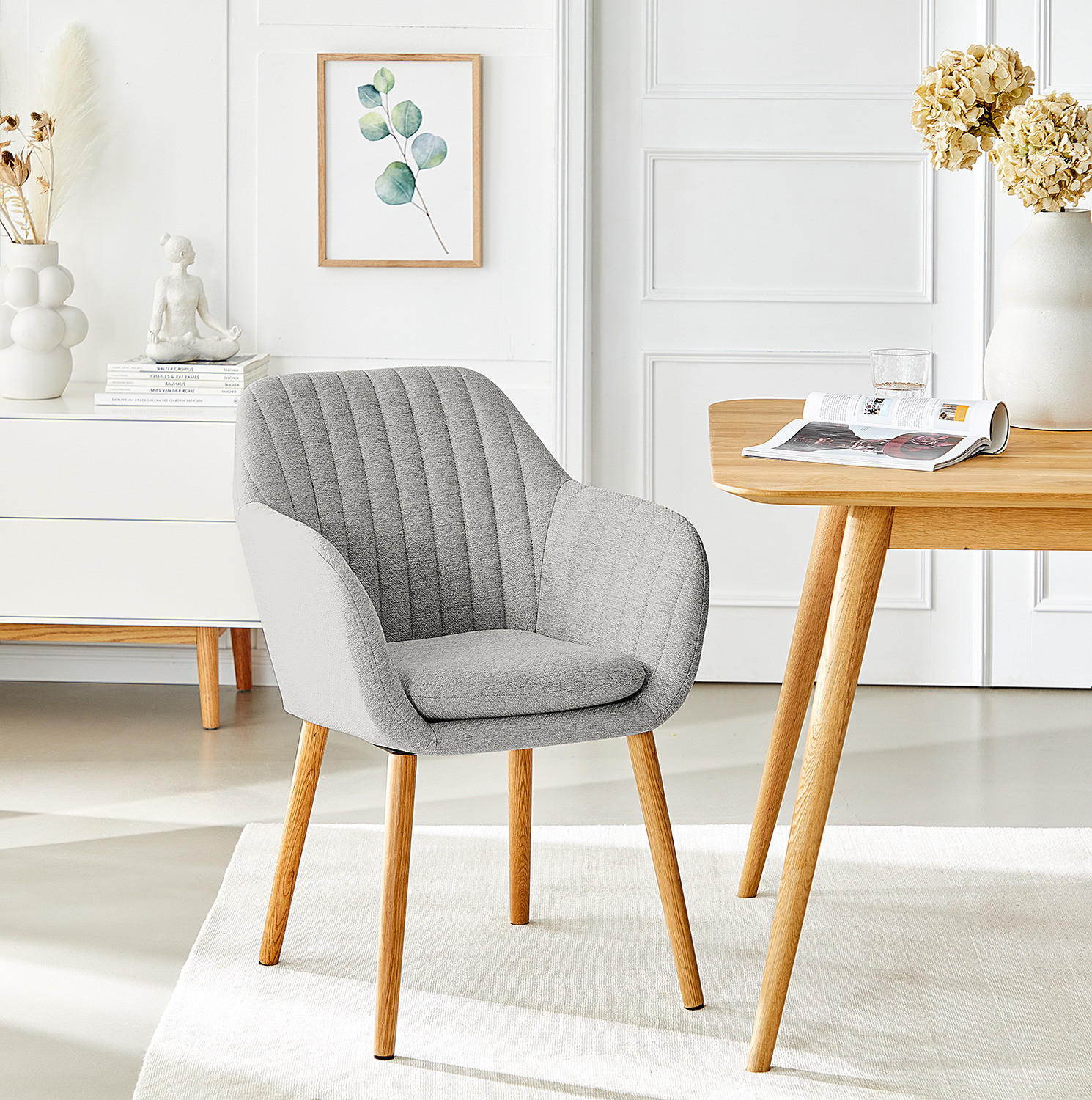 ARMLEHNENSTUHL - Typ A - Hellgrau, Textil (57/83/61cm) - home24