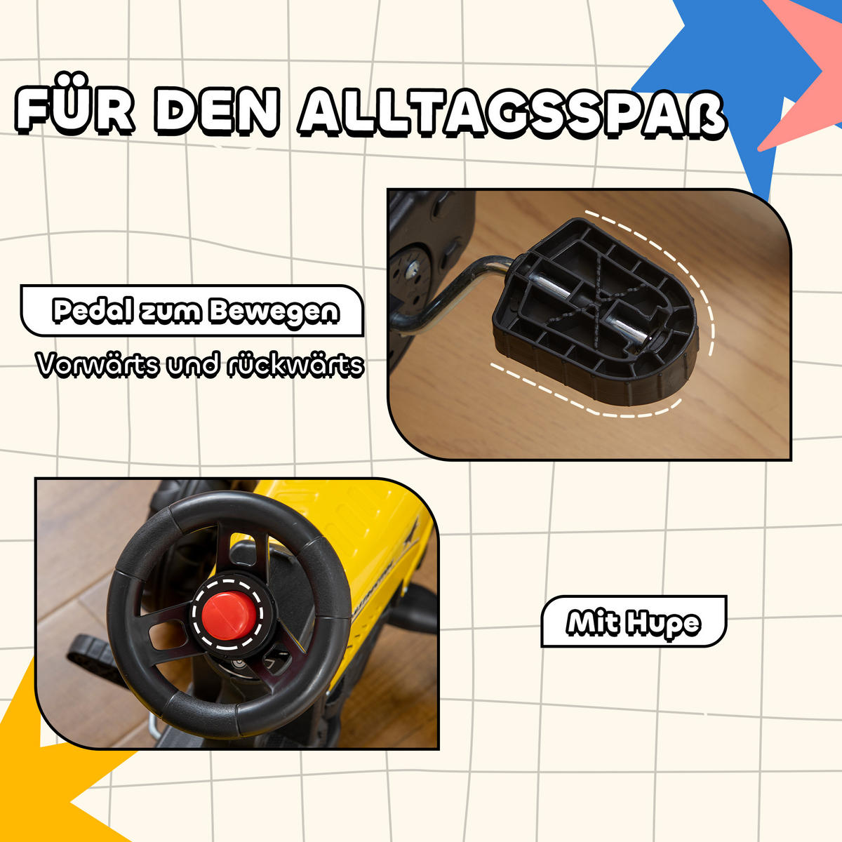 TRETTRAKTOR mit Anhänger Tretauto Traktor ab 3 Jahre Spielzeug Kinder Gelb - Gelb, Metall (133/42/51cm) - HOMCOM