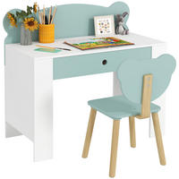 SCHREIBTISCH-SET DE-17553 mit Schublade und Bärenmotiv Grün - Grün, Holzwerkstoff (80/74.5/41cm) - ComfortXL