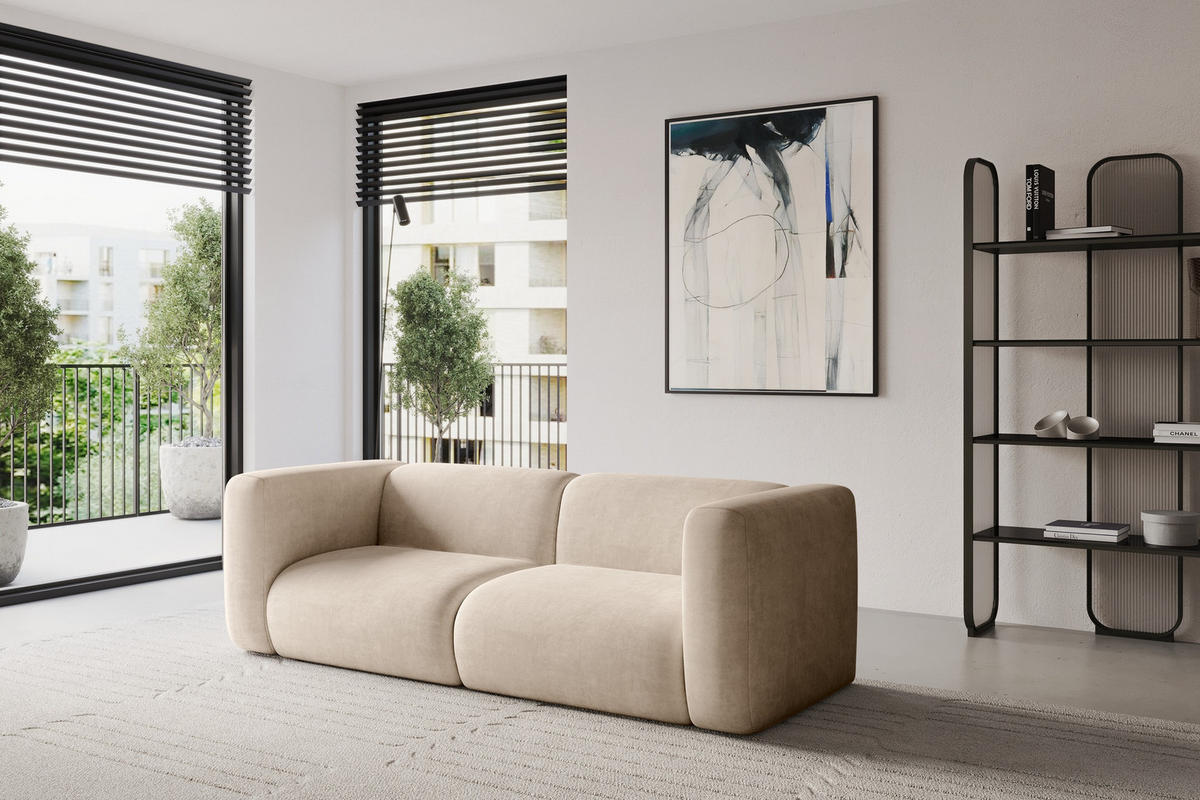MODULARES Sofa 2-SITZER MIRA-S1 228x89x70 Beige cm Velours - Greige/Beige, Holzwerkstoff/Kunststoff (228/70/89cm) - ALTDECOR