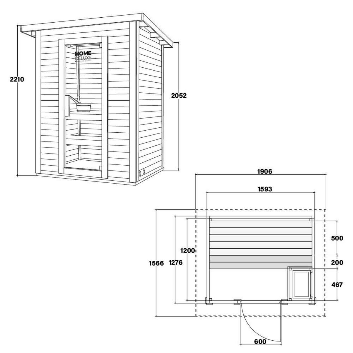 SAUNAHAUS Outdoor TALO M - 191 x 157 cm für 2 Personen - Braun, Holz (191/221/157cm) - Home Deluxe