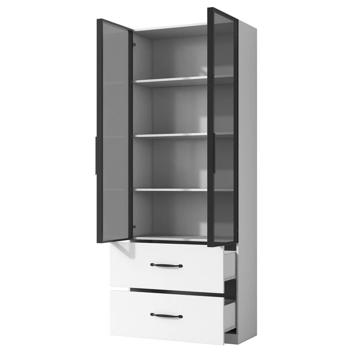 VITRINE Weiß 60×40×160 cm aus Spanplatte mit mehrfarbigen LED Soft-Close-Scharnieren und Aluminiumrahmen - Weiß, Holzwerkstoff (60/160/40cm) - Luhomfu
