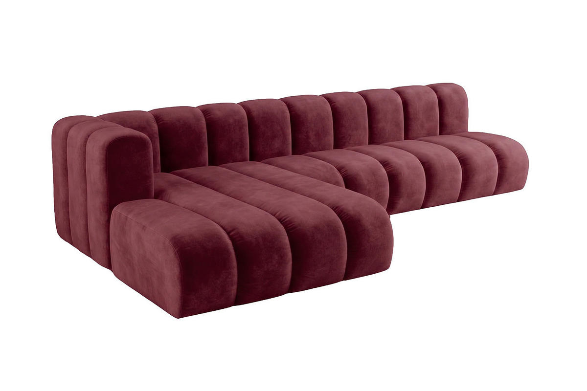 ECKSOFA Modulares In L-Form, Velvet-Stoff Riviera, Rotwein, Links, GRAND 295 cm - Dunkelrot, Holz (295/179cm) - Kaiser Möbel