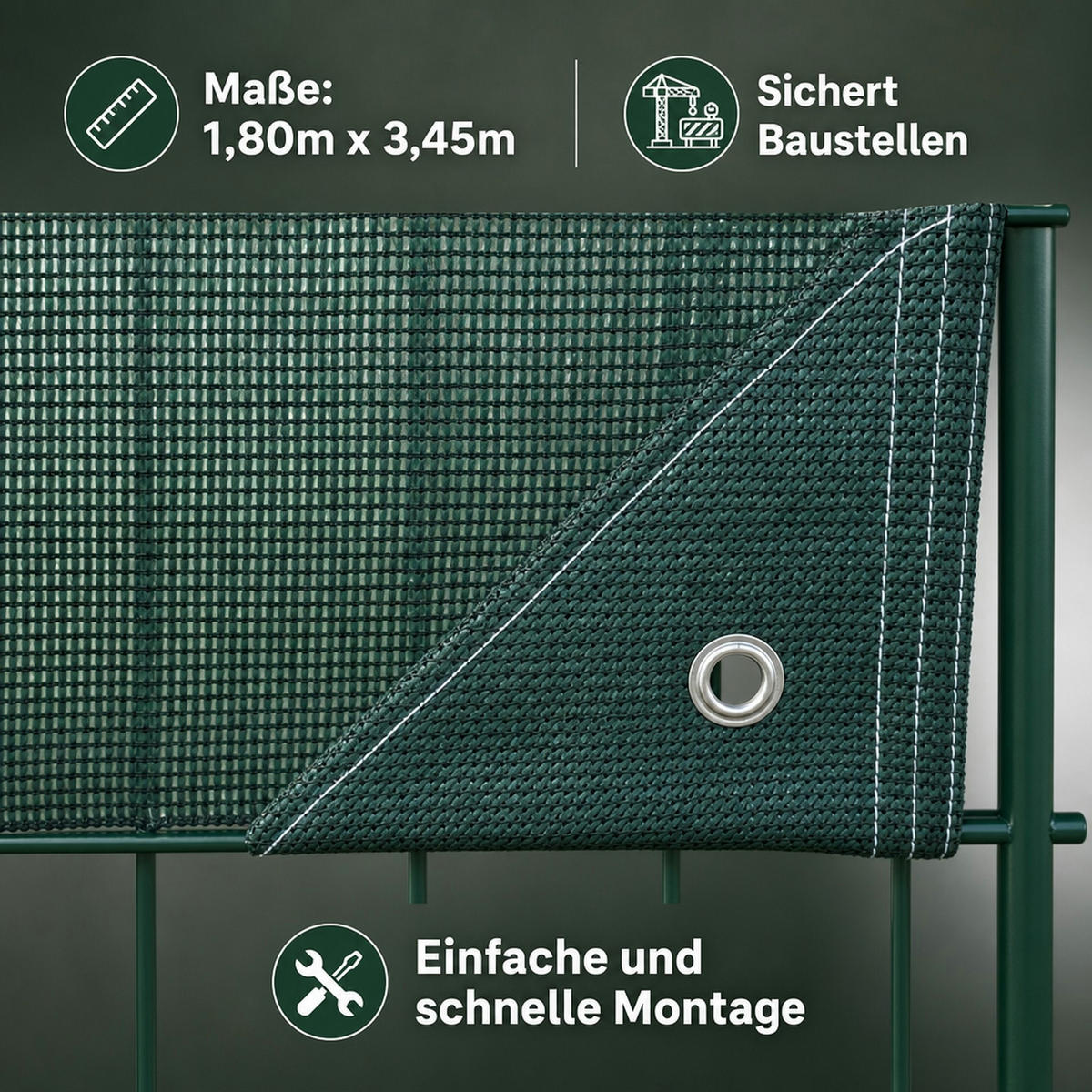 BAUZAUNNETZ grün 1,80m x 3,45m - Grün, Kunststoff (180/10cm) - KLASEBO