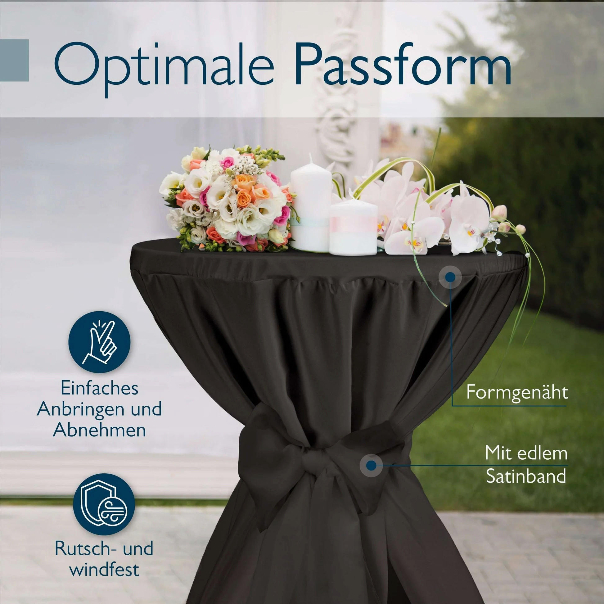 STEHTISCHHUSSE Premium Ø 60cm Schwarz (2tlg) - Schwarz, Kunststoff/Textil (60/145cm) - Beautissu 