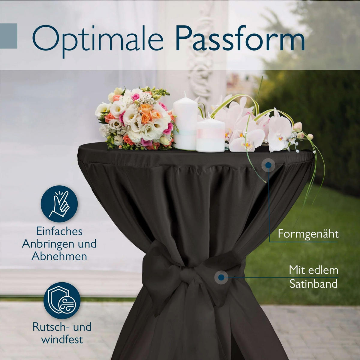 STEHTISCHHUSSE Premium Ø 60cm Schwarz (5tlg) - Schwarz, Kunststoff/Textil (60/145cm) - Beautissu 