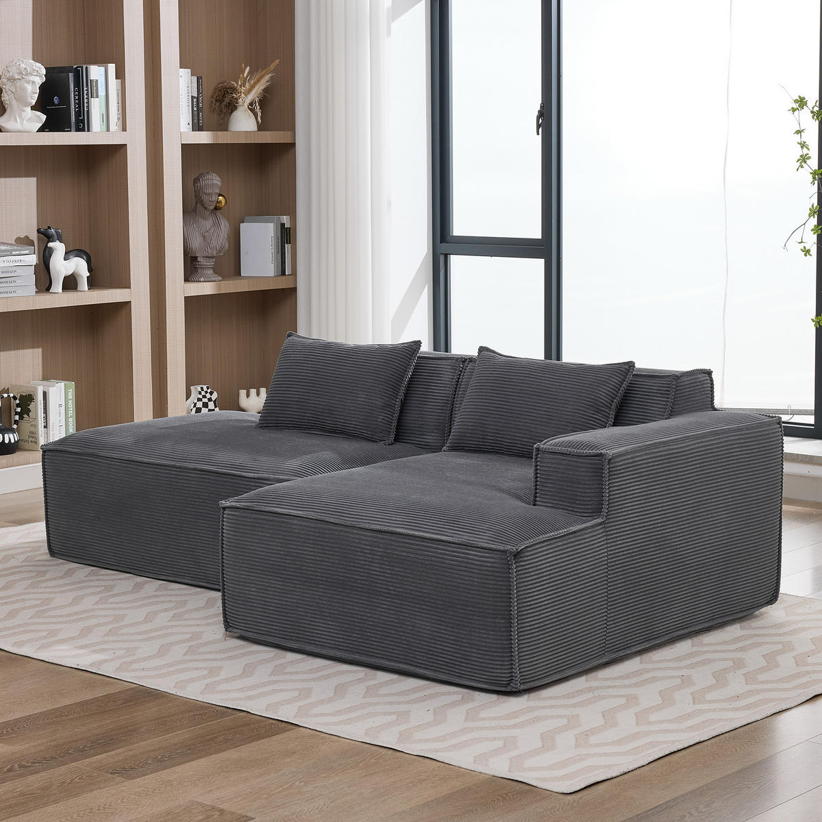 3-SITZER ECKSOFA Polyester Grau mit Kissen - Grau, Textil (235/129cm) - WISHDOR