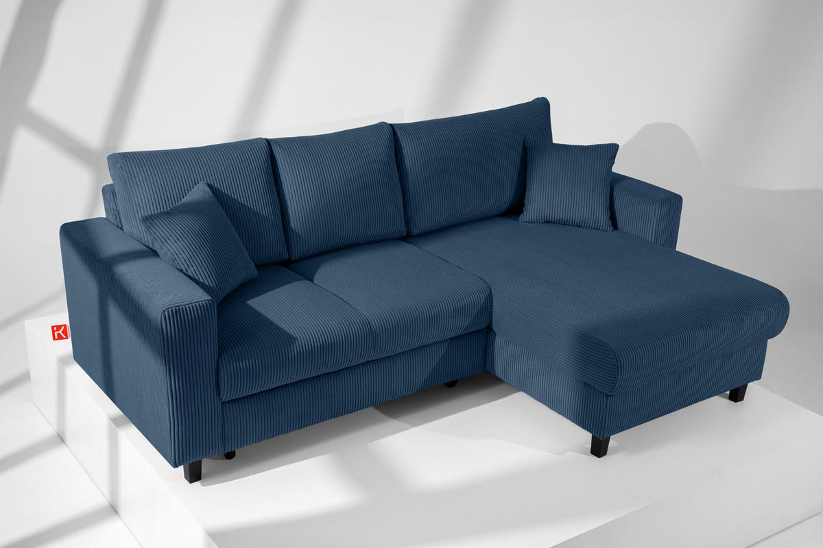 ECKSCHLAFSOFA EGRET Rechts mit Bettkasten, Cord-Stoff, marineblau - Blau/Grün, Textil (234/90cm) - KONSIMO®