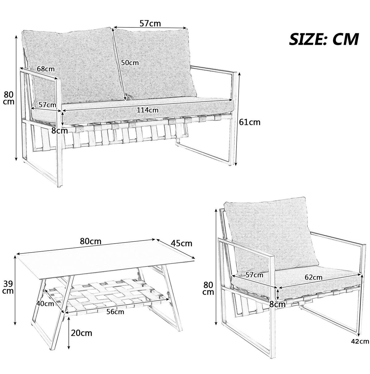 GARTENMÖBELSET aus Kunststoff 114x57x80cm schwarz mit Couchtisch und Kissen - Schwarz, Kunststoff - Modfu