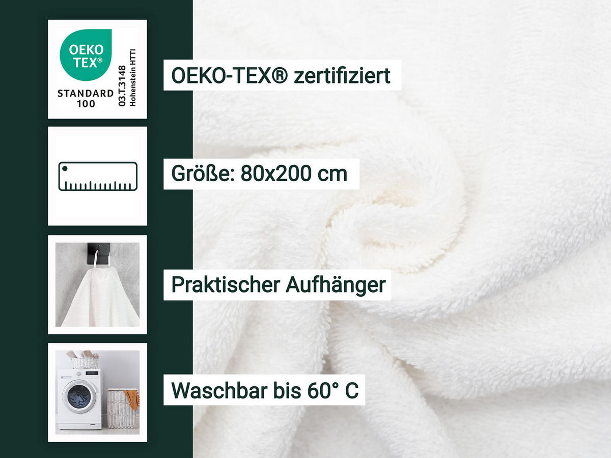 SAUNATUCH, 80x200 cm, 100% Baumwolle, Weiß - Weiß, Textil (80/200cm) - Zollner