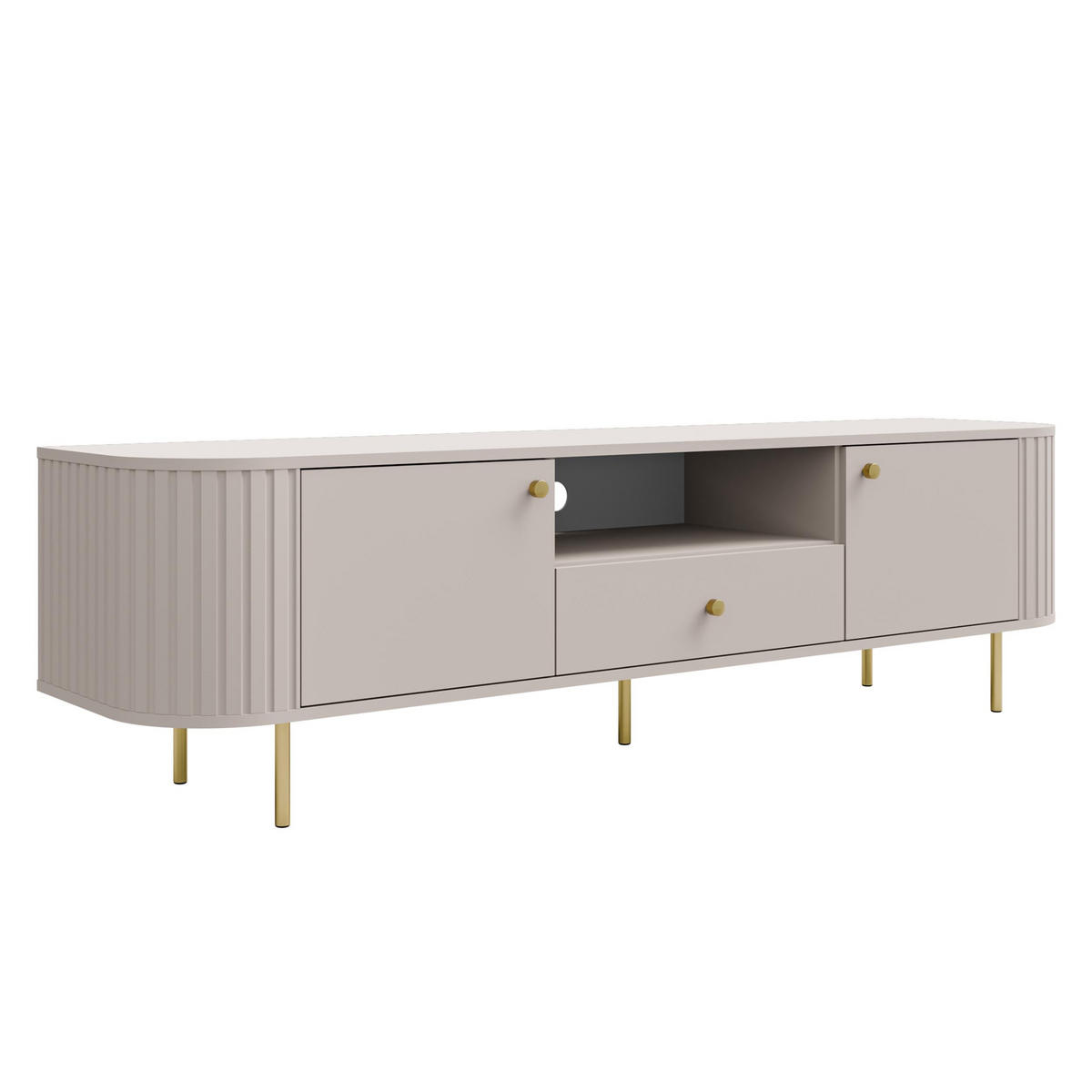 LOWBOARD Halay Beige, 2 Türen & 1 Schublade Moderne Rillenstruktur 180,6 cm - Beige/Goldfarben, Holzwerkstoff/Metall (180.6/50/42.3cm) - AX Living