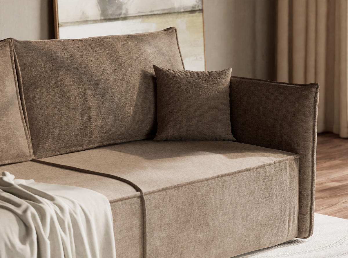 SOFA MIT SCHLAFFUNKTION Obra Grau braun Chenille-Stoff - Graubraun/Schwarz, Holz/Holzwerkstoff (220/70/107cm) - Maison de Reve