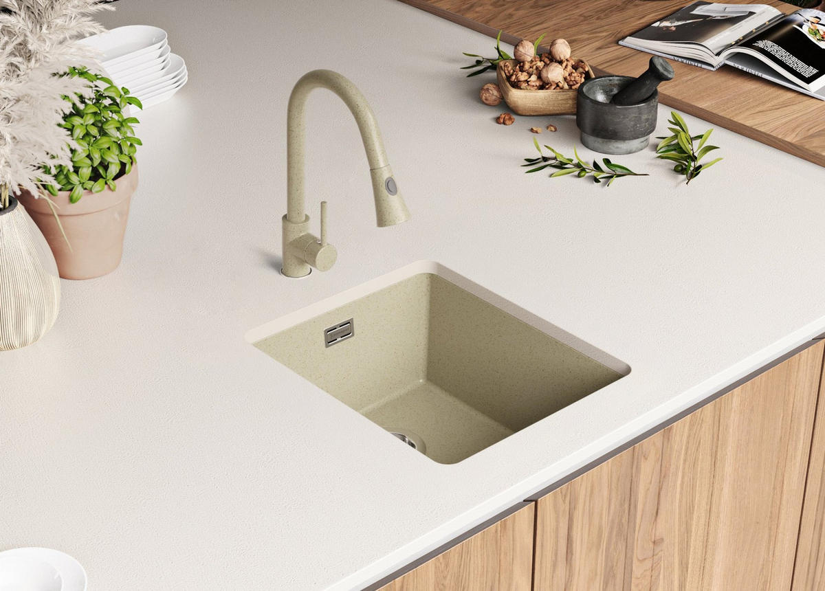 UNTERBAUSPÜLE GRANIT London, 2-er set Beige 41/47 cm 1 Becken + Ablauf-Set ab 45er Unterschrank - Chromfarben/Beige, Kunststoff (41/20/47cm) - Primagran