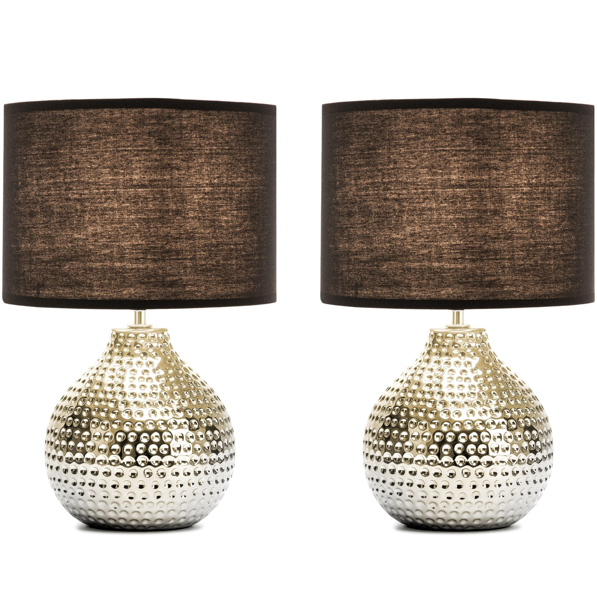 TISCHLAMPE NIPER 2-er Set, Silber/Schwarz - Silberfarben/Schwarz, Keramik/Textil (24/24/38cm) - KONSIMO®