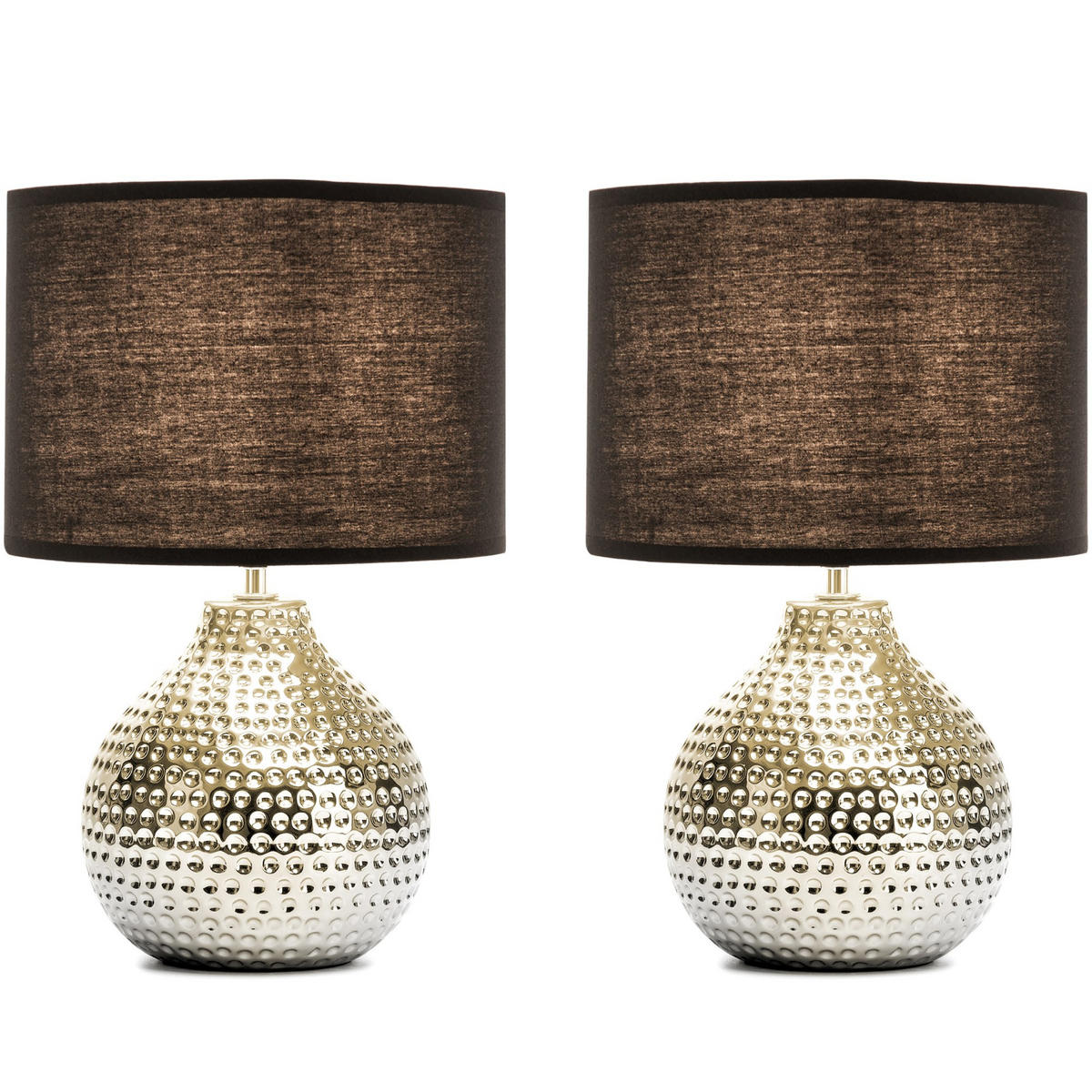 TISCHLAMPE NIPER 2-er Set, Silber/Schwarz - Silberfarben/Schwarz, Keramik/Textil (24/24/38cm) - KONSIMO®