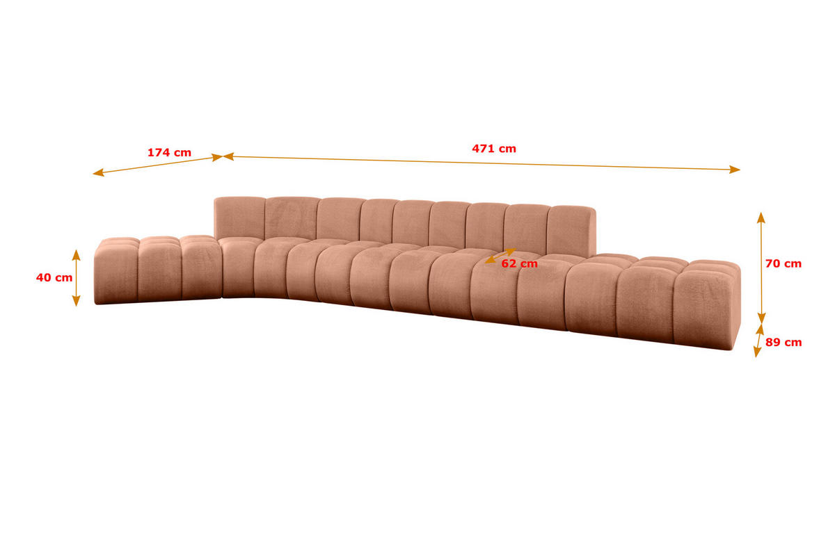 ECKSOFA modulares Sofa Solven-L2 - 471x174x70 cm Apricot - Koralle, Holzwerkstoff/Textil (471/174cm) - ALTDECOR