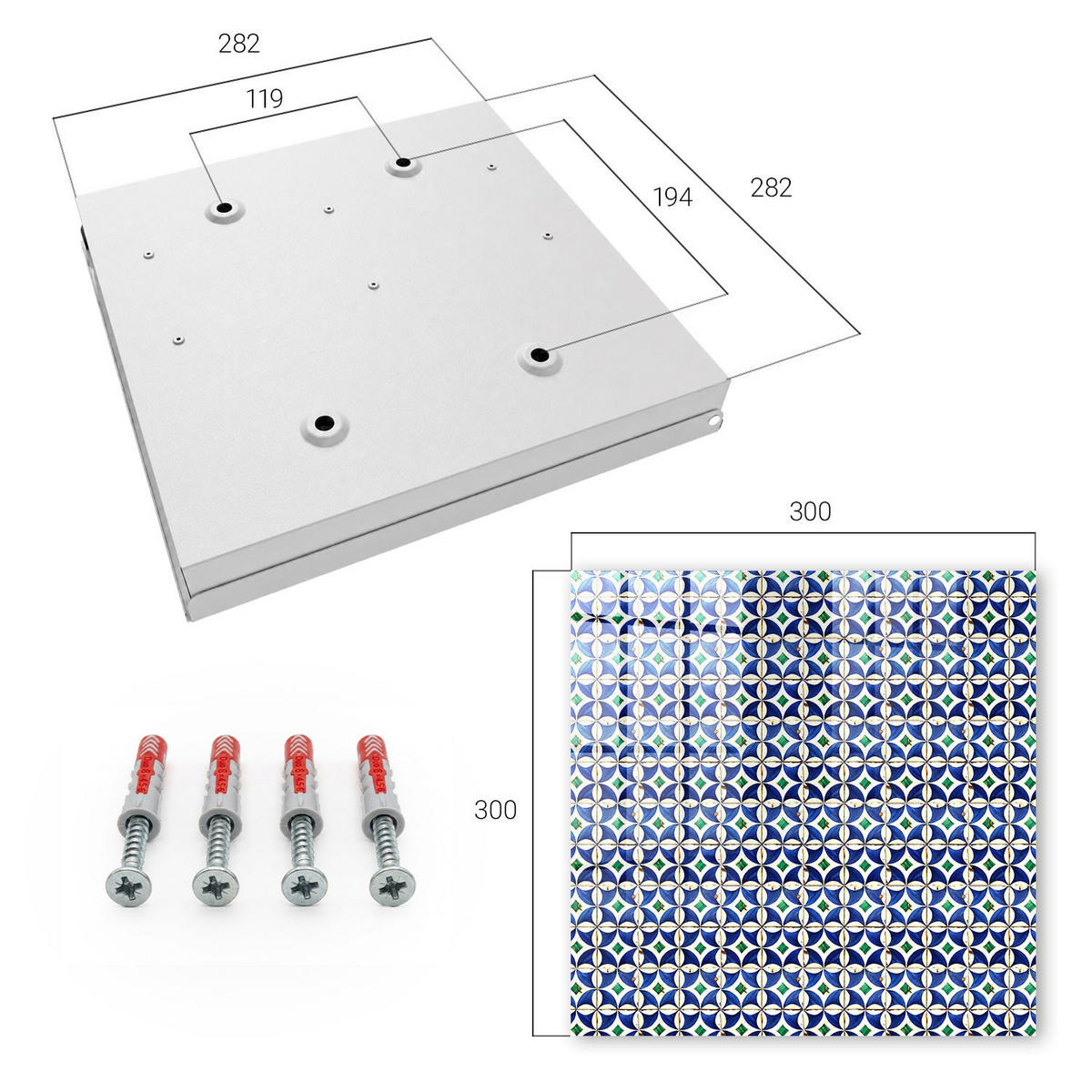 SCHLÜSSELBOX Weiß 30x30 cm – Türöffnung nach rechts - Geometrische Abstraktion - Blau, Metall (30/30/5cm) - TULUP