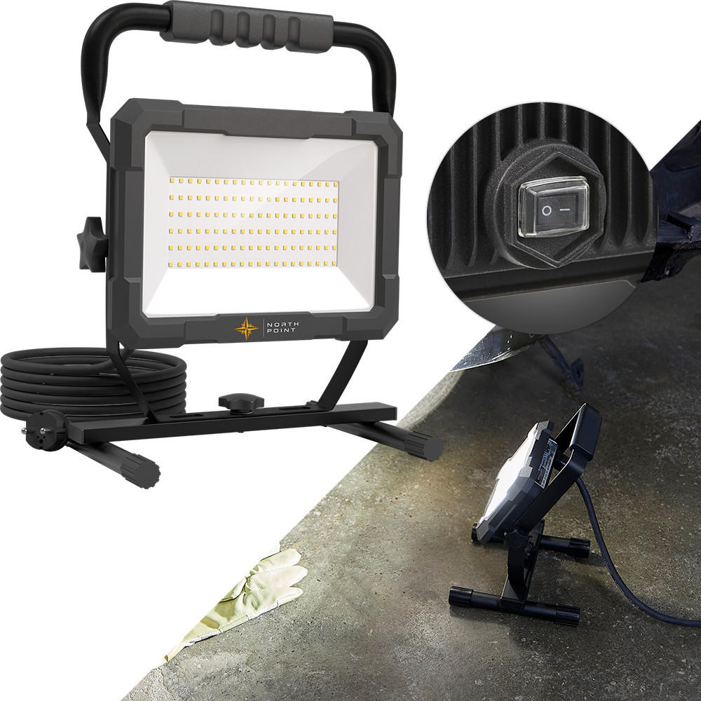 LED-BAUSTRAHLER mit Standfuß - 100W für Innen und Außen, spritzwassergeschützt, 2er-Set - Schwarz, Metall (18.3/28.7/36.8cm) - Northpoint