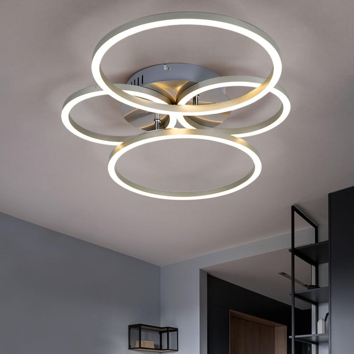 LED DECKENLEUCHTE Metall Silber Ring Design - Silberfarben, Kunststoff/Metall (65.5/40.6/7.5cm) - Globo Lighting