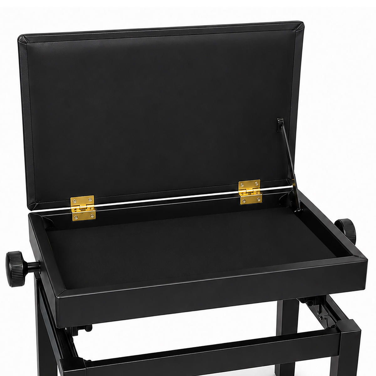 KLAVIERHOCKER Schwarz höhenverstellbar Stauraum - Schwarz, Holz/Kunststoff (55/58/33cm) - Relaxdays