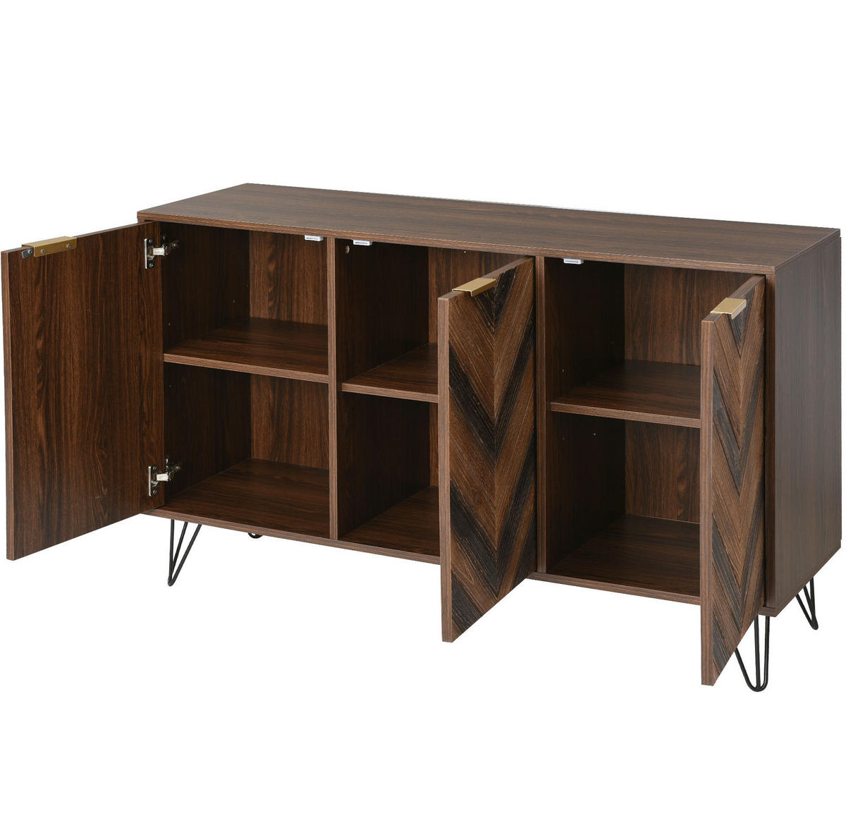 SIDEBOARD 120/38/76,5 cm in Natur mit 3 Türen und schwarzen Eisenfüßen - Naturfarben, Holzwerkstoff (120/76.5/38cm) - Flora Grace