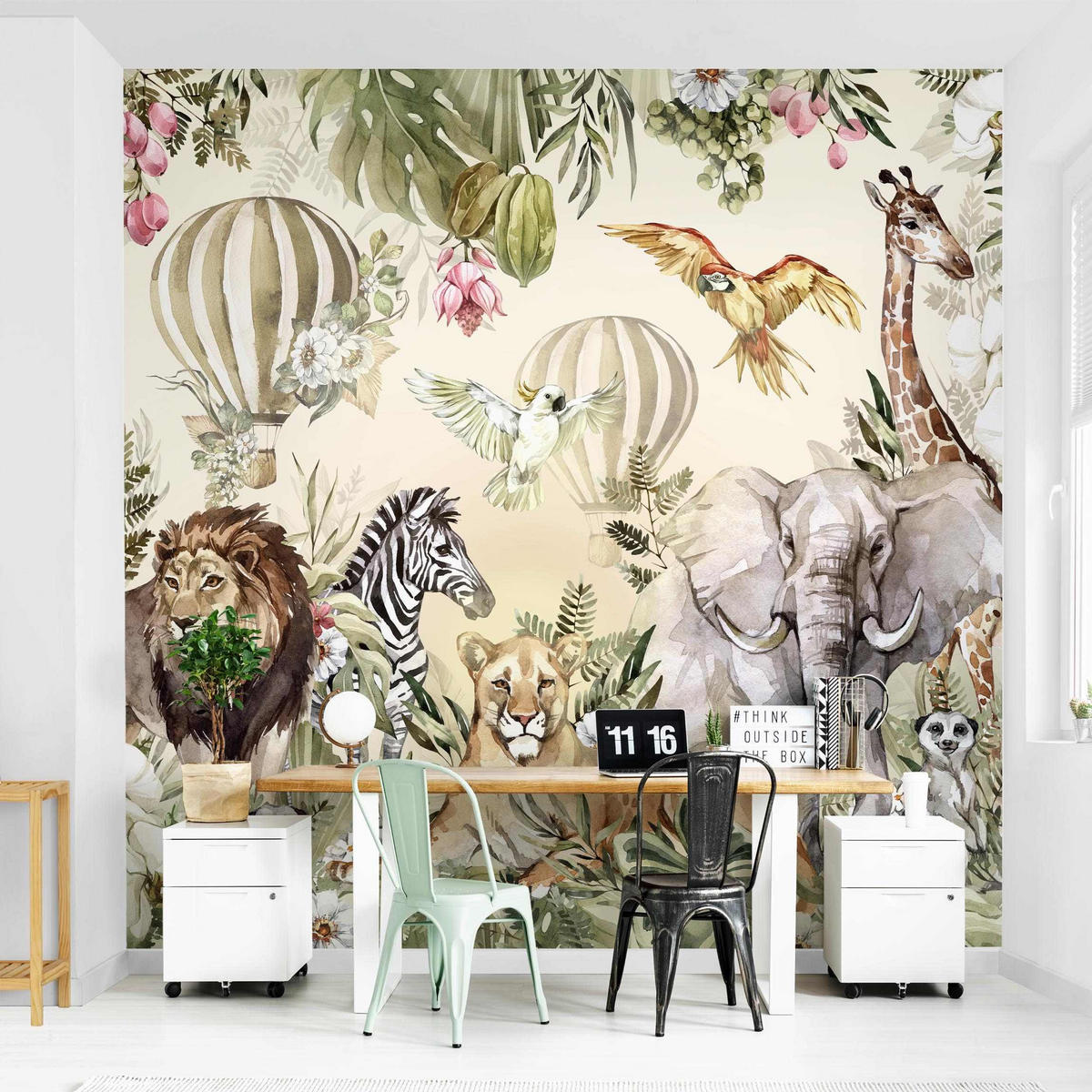 FOTOTAPETE Aquarell Savannen Tiere 288/288 cm - Multicolor, Papier (288/288cm) - Bilderwelten