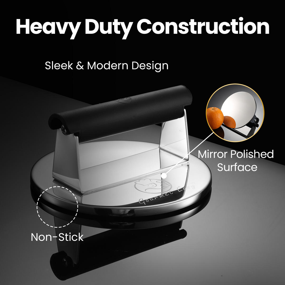 BURGERPRESSE Edelstahl,Burgerpresse, Edelstahl, 2lb Smasher mit hitzebeständigem Griff - Edelstahlfarben, Metall (15.2/7/15.2cm) - Gourmet Easy