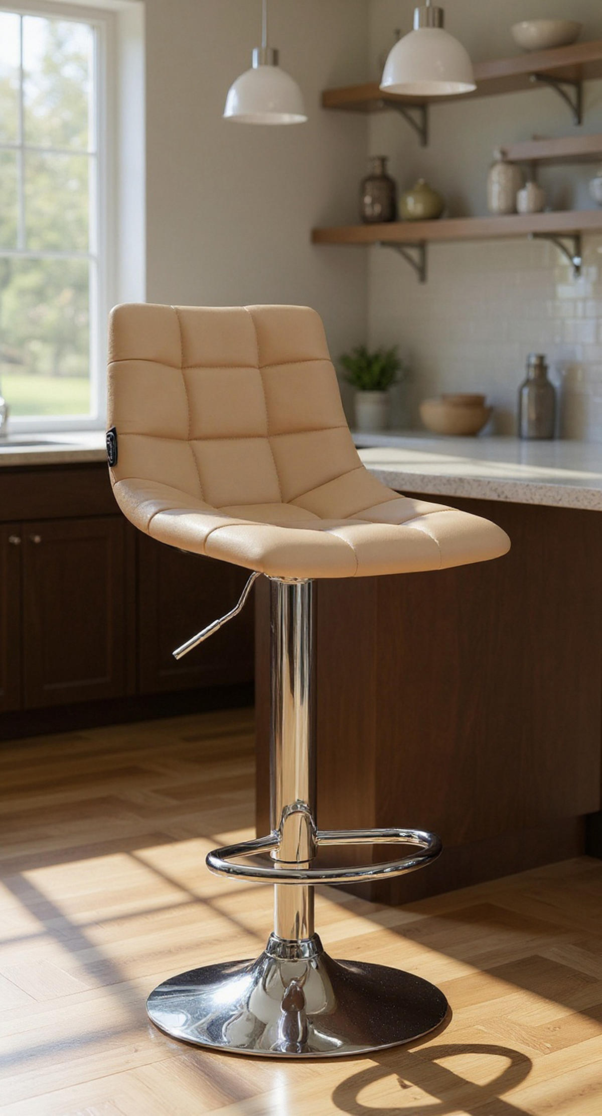 BARHOCKER 2er Set James Kunstleder chrom creme - Chromfarben/Naturfarben, Kunststoff/Metall (43/108.5/46.5cm) - TPFLiving