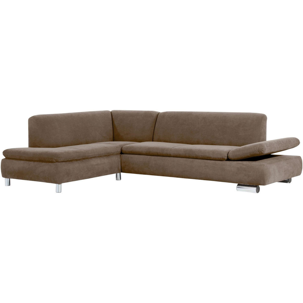 ECKSOFA mit Ottomane links Kaye Bezug Veloursstoff Metallfuß verchromt / sahara - Sahara, Kunststoff (190/270cm) - 58aufmkessel
